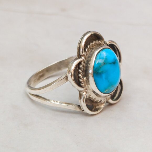 Sterling Turquoise “Petal” Ring — Size 7.25 (Southwestern) - Picture 7 of 12